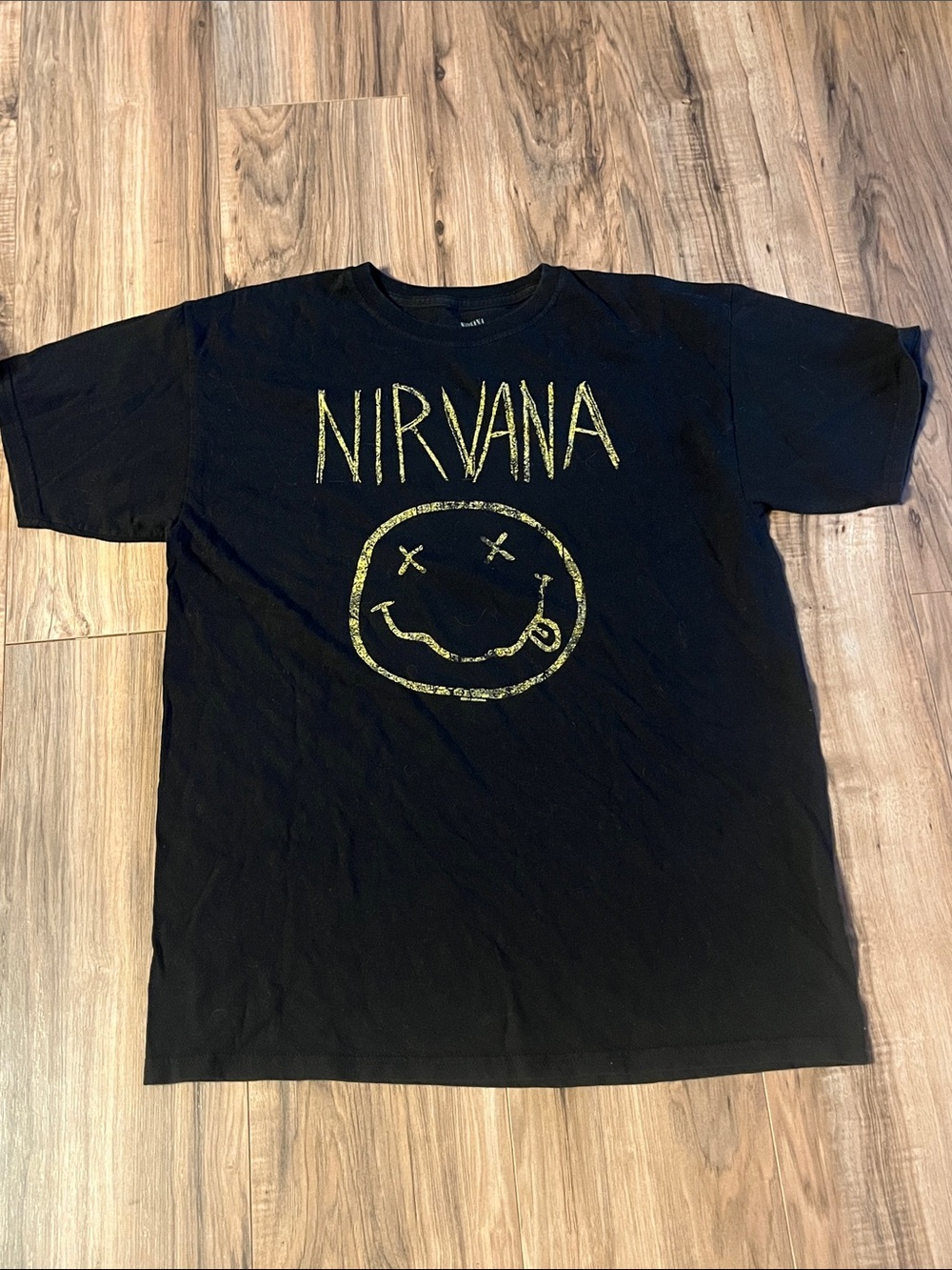 NIRVANA Black Tee with Yellow Smiley Logo